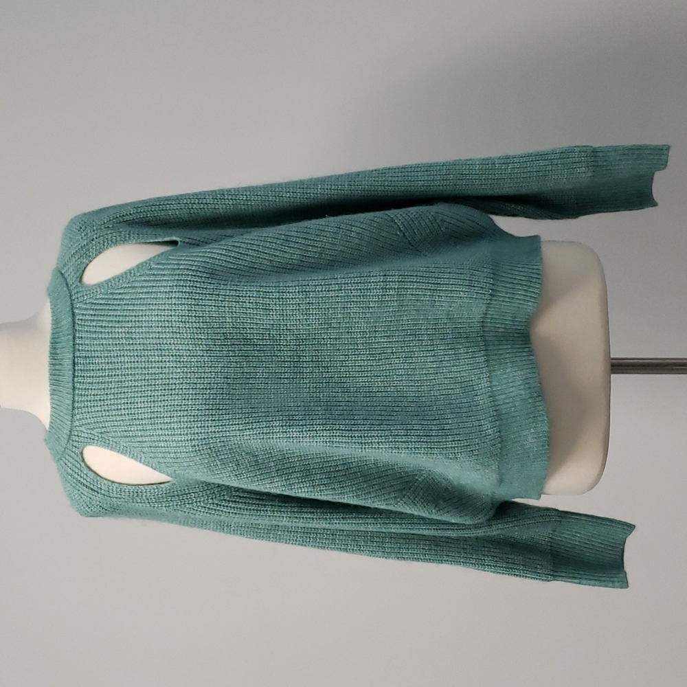 Slouchy Teal Knit Pullover‎ Sweater With Front Cut-outs Casual Unique Size XL